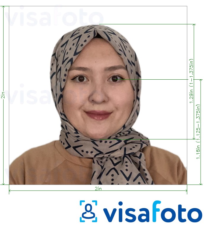 Esimerkkikuva Indonesia Visa 2x2 tuumaa (51x51 mm), joka täyttää tarkat kokovaatimukset