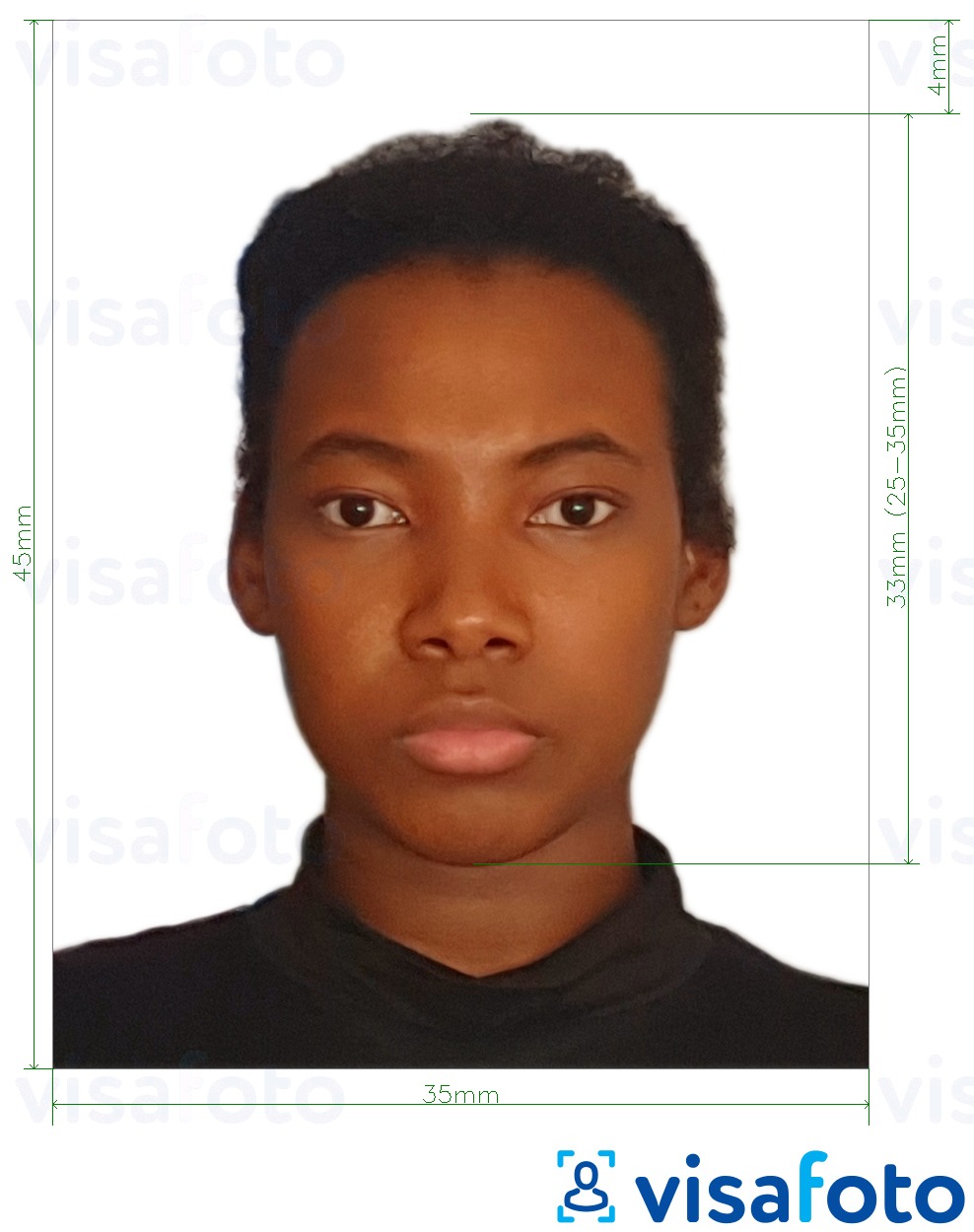 Esimerkkikuva Jamaikan passi 35x45 mm (3,5x4,5 cm), joka täyttää tarkat kokovaatimukset