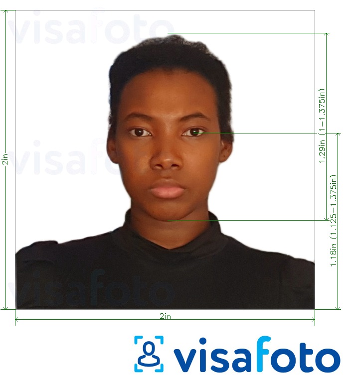 Esimerkkikuva Ugandan viisumi valokuva 2x2 tuumaa (51x51mm, 5x5 cm), joka täyttää tarkat kokovaatimukset