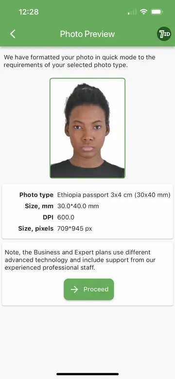 7ID App: Ethiopian Passport Photo Example