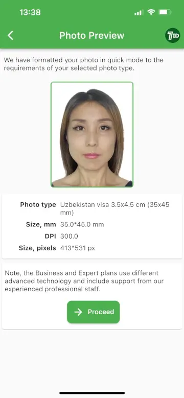 7ID-sovellus: Uzbekistan Visa Photo Esimerkki