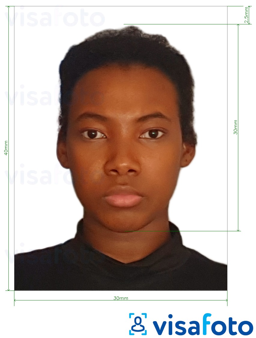 Esimerkkikuva Angolan viisumi 3x4 cm (30x40 mm), joka täyttää tarkat kokovaatimukset
