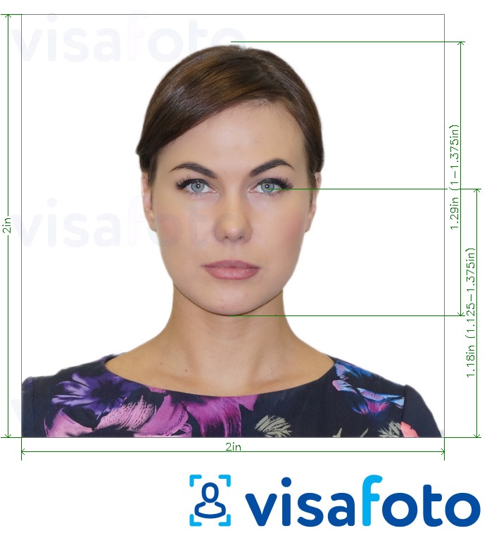Esimerkkikuva Brasilia Visa 2x2 tuumaa (Yhdysvalloista) 51x51 mm, joka täyttää tarkat kokovaatimukset