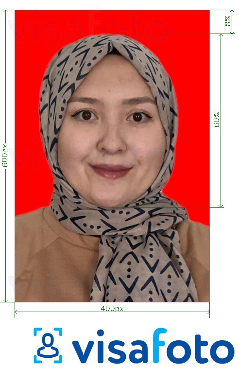 Esimerkkikuva Indonesian sähköisen viisumin rekisteröinti, joka täyttää tarkat kokovaatimukset