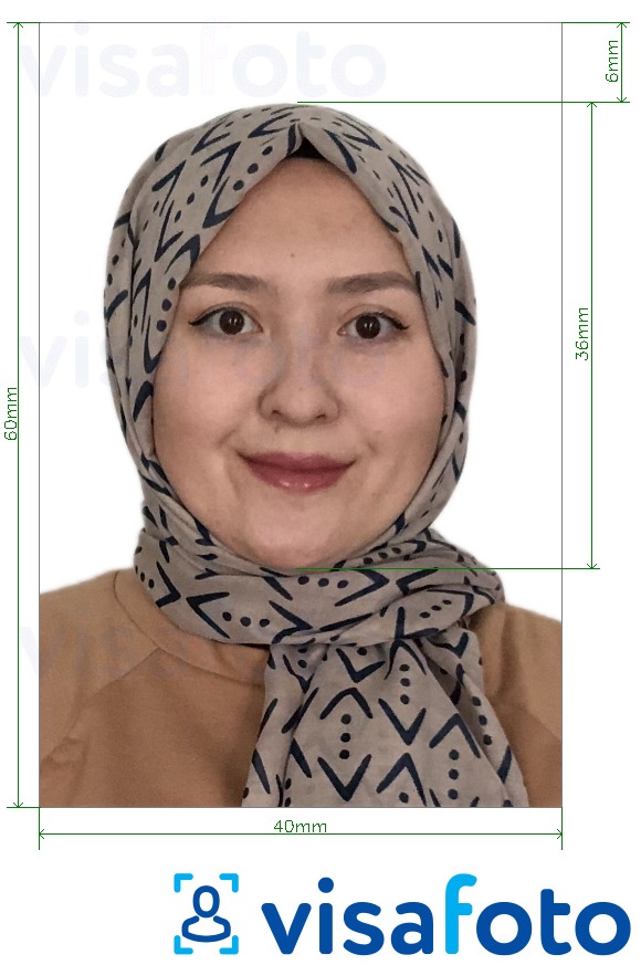 Esimerkkikuva Indonesian viisumi 40x60 mm, joka täyttää tarkat kokovaatimukset
