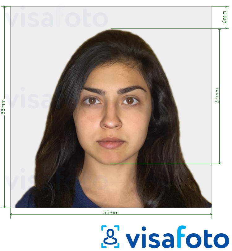 Esimerkkikuva Israel Visa 55x55mm (yleensä Intiasta), joka täyttää tarkat kokovaatimukset