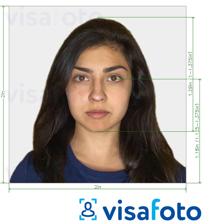 Esimerkkikuva Intia Visa (2 x 2 tuumaa, 51 x 51 mm), joka täyttää tarkat kokovaatimukset