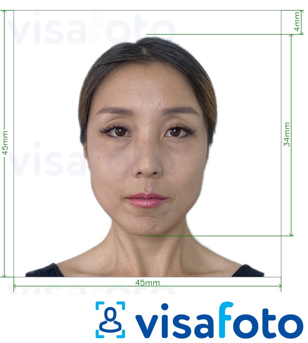 Esimerkkikuva Japani Visa 45x45mm, pään 34 mm, joka täyttää tarkat kokovaatimukset