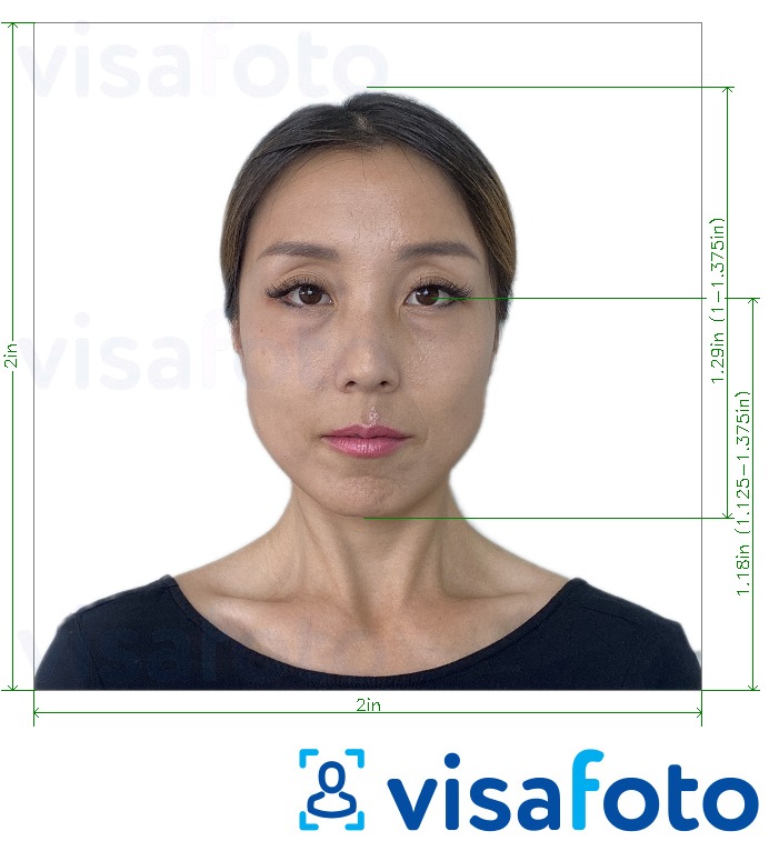 Esimerkkikuva Japani Visa 2x2 tuumaa (vakiotuki Yhdysvalloista), joka täyttää tarkat kokovaatimukset