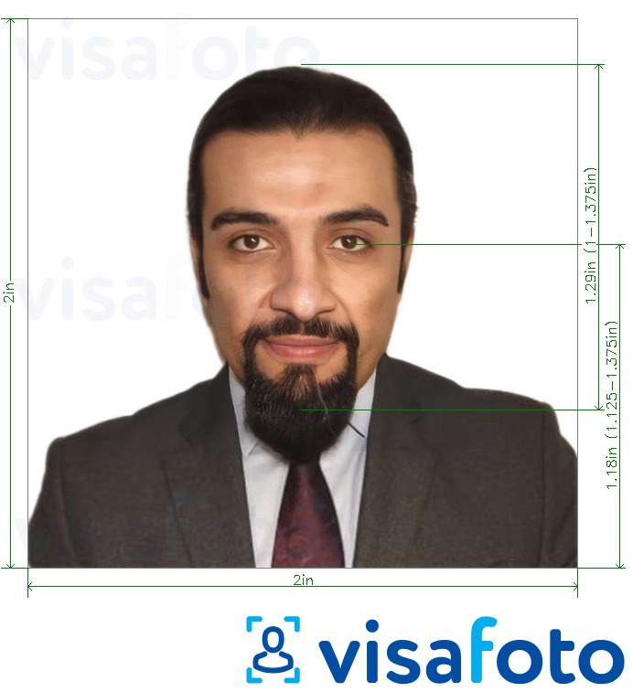 Esimerkkikuva Kuwaitin viisumi 51x51 mm (5x5 cm, 2x2 tuumaa), joka täyttää tarkat kokovaatimukset